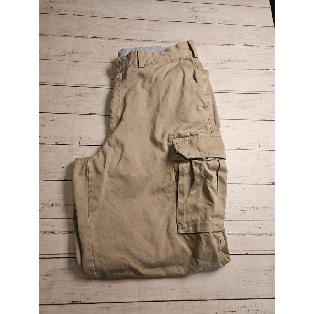 Lands End Mens Khaki Cotton Twill Cargo Pants Tan Straight Leg 36x32